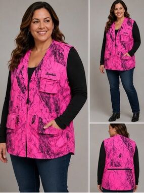 Gamehide Naked North Camo Hunting Vest Hot Pink Black Multi Pocket XL